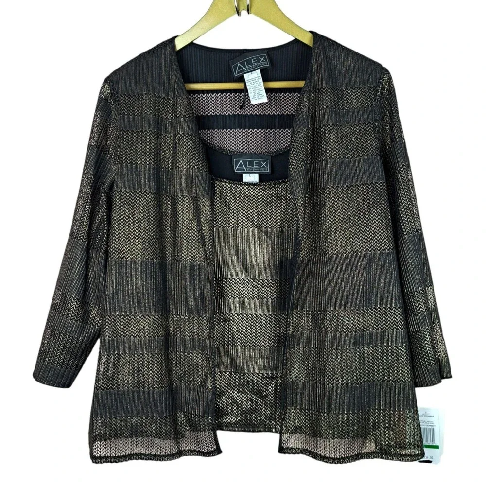 NEW Alex Evenings Set Of 2 Tank And Blazer Top Gold Metallic Black Size L